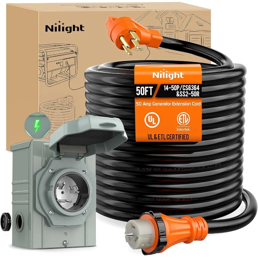 Outdoor Power Inlet Box - Rallonge de générateur robuste 50A 50